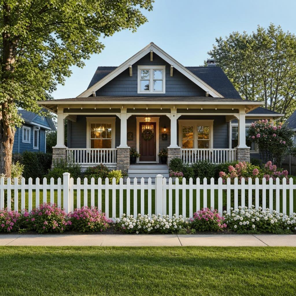 White vinyl picket fence